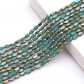 Blue-green oval glass beads with gold trim for handmade jewelry and beadwork - 4x6mm Gold Edged Seed Beads approx. 48pcs/Strand / Porcelain Peacock Green Gold Edge