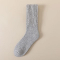 Thick grey wool blend crew socks with ribbed cuffs for winter warmth and outdoor skiing - One Size / Light Gray