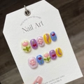 Handmade 10pcs short square press-on nails with 3D tulip and cherry dopamine art designs - Extra Small (XS) / Hand-molded Tulips