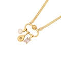 Gold stainless steel snake chain necklace with pearl, starburst, and gemstone heart charms - Pearl & Starburst Zirconia Style (3#)
