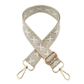 Adjustable wide replacement bag strap with silver metallic geometric jacquard pattern - Style 3 + Gold Buckle