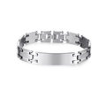 Polished silver stainless steel bracelet with H-link chain and smooth engravable curved bar - Style 4 / Silver