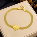 Golden stainless steel mesh chain necklace with heart pendant on jewelry display - Heart Pendant Mesh Necklace (N3434)