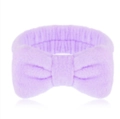 Fascia in pile corallo peluche viola chiaro con fiocco per lavaggio viso e trucco - Fascia con fiocco viola (171#)
