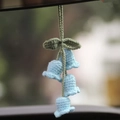 Handmade crochet lily of the valley car pendant in light blue yarn for rearview mirror - Lily of the Valley Blue