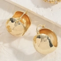 Thick gold-plated hoop earrings with textured finish and geometric zircon details - ES2116-1 Glossy Hoop
