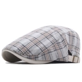 Classic white and brown plaid flat cap featuring a breathable fabric and adjustable strap - Adjustable / Beige