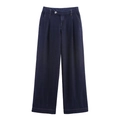 Jeans in denim a gamba larga a vita alta blu scuro in vista piatta professionale nitida - XS / Pantaloni a Gamba Larga in Denim Blu Scuro