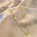 Golden clover and circle necklace with rhinestones on silk background for women - Clover and Circle Monogram Style (889) / Gold