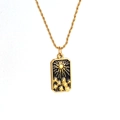 Detail of vintage gold tarot necklace featuring a sun and sunflower black enamel pendant - Tarot Card F