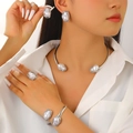 Baroque irregular pearl jewelry set in silver finish with necklace earrings and ring - Silver Baroque Pearl 4-Piece Set