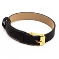 Detail of 10mm black leather strap bracelet with a polished golden buckle - Dark Coffee