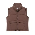 Gilet imbottito marrone senza maniche con colletto dritto, tasche a patta e coulisse - S / caffè