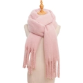 Thick pink mohair scarf with tassels for women, warm winter plush pashmina wrap - Lotus root pink