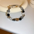 Black-Round Bead Crystal Transparent Heart Bracelet