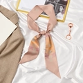 French style pink silk scarf twilly with sun pattern on elegant white satin background - Pink Sun God