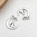 Antiksilberne Mond- und Hasenanhänger aus Zinklegierung für DIY-Schmuckherstellung - Runder Mond Stern Hase Stil (15703) / 1 Stück (14x16mm) / Antiksilber
