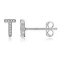 S925 sterling silver T-letter stud earring with sparkling cubic zirconia stones - Silver T
