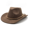 Classic dark brown suede western cowboy hat with metal beads and braided band detail - M(56-59CM) / Brown