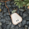 Cute pear-shaped leather crossbody bag for kids with green leaf detail on grey stones - New Pear Khaki