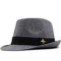 Chapeau fedora gris en feutre de laine avec ruban gros-grain noir et abeille dorée - M / Gris