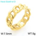 Golden hollow Cuban chain ring for men, 7.5mm width stainless steel band in size 8 to 12 - Style A Gold Cuban Link Ring (KR113345-GC)