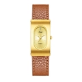 Retro quartz watch for women with golden oval dial and brown lychee leather strap - Gold Case Gold Dial Brown Strap