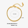 Bracciale a corda intrecciata dorata da 2,5 mm in acciaio con catena regolabile - Bracciale Oro 2.5mm