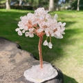 Clear quartz life tree figurine with copper wire branches and natural crystal base - White Crystal