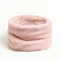 Close-up of soft pink faux rabbit fur neck warmer with plush texture and circular design - Pink