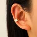 Minimalist double-layer golden alloy ear cuff with polished finish for women - Minimalist Wide Plain Band (A-157) / KC Gold