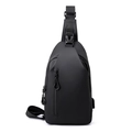Sleek black waterproof men's crossbody chest bag with adjustable strap and front zipper - Black