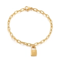 Elegante pulsera dorada con colgante de candado con estrella y cadena de eslabones - Dorado (KB144883-Z)