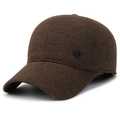 Winter men's thickened baseball cap with ear protection in coffee brown tweed fabric - Circular K Logo / Coffee