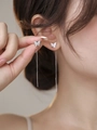 Silver butterfly threader earrings with pavé crystals and long metal tassels - NE1388-Pave Zircon Butterfly Threader