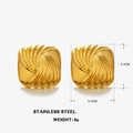 Golden square stainless steel earrings with swirl texture and 2.4cm size specifications - 2.4cmx2.4cm / Gold Square Stud Earrings