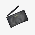Cartera larga de cuero PU negro con cierre de cremallera y correa de muñeca a juego - Negro