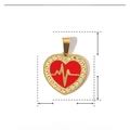 Detail of red enamel heart pendant with golden heartbeat line and rhinestones, 21x27mm size - YE767-Red Heart EKG