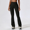 Pantalon de yoga évasé noir mat à taille haute avec contrôle du ventre et gainant - S / Noir Premium