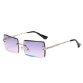 Frameless rectangle sunglasses with purple gradient lenses and slim golden metal temples - Gold Frame Double Purple Lens C4