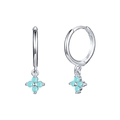 Silver four-leaf clover drop earrings with light blue beads and sparkling crystals - Clover Blue Bead Silver