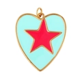 Light blue heart charm with red star and gold border for necklaces or bracelets - Blue Background Red Star Heart Style (K055898-6)