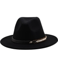 Cappello Fedora classico in lana nera con fascia in pelle e fibbia metallica dorata - M(56-58cm) / Nero