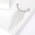 Silver smile-shaped brooch with clear rhinestones and hanging metal bead tassels - Silver Fringe Arc Style (XH-3019)