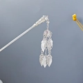 Silver hollow hair pin with hanging tassels and vintage geometric drops for Hanfu - Hollow Bead Leaf Tassel (F137)