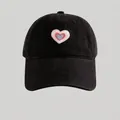 Black cotton baseball cap featuring a multi-layered heart embroidery patch on the front - Adult Regular 54-58cm / Black