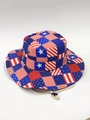 Detail of outdoor sun hat with US flag pattern and adjustable beige chin strap - Flag Style 2
