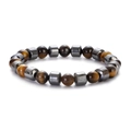 8mm Tiger Eye and Hematite stone beaded bracelet for men shown on white background - Tiger Eye + Hematite Beads