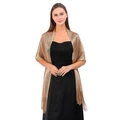 Detailed view of the gold metallic shimmer shawl with elegant long fringe tassel edges - Gold