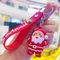 Cartoon Santa Claus keychain with red silicone wrist strap and metal clasp for bags - Santa with Sack